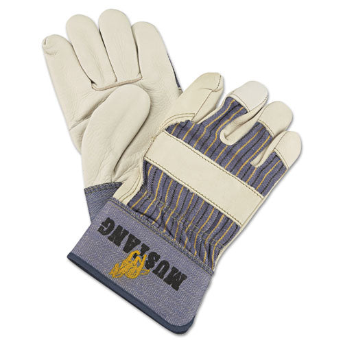 MCR Safety 1935L Mustang Leather Palm Gloves, Blue/cream, Large, 12 Pairs