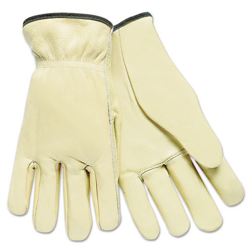 MCR Safety 3200L Full Leather Cow Grain Driver Gloves, Tan, Large, 12 Pairs