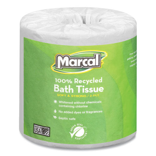 Marcal 6079 100% Recycled 2-Ply Bath Tissue, Septic Safe, Individually Wrapped Rolls, White, 330 Sheets/Roll, 48 Rolls/Carton