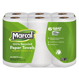 Marcal 6181 100% Premium Recycled Kitchen Roll Towels, 2-Ply, 11 x 5.5, White, 140/Roll, 24 Rolls/Carton