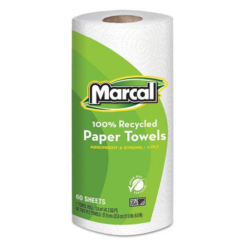Marcal 6709 100% Premium Recycled Kitchen Roll Towels, 2-Ply, 11 x 9, White, 60 Sheets, 15 Rolls/Carton