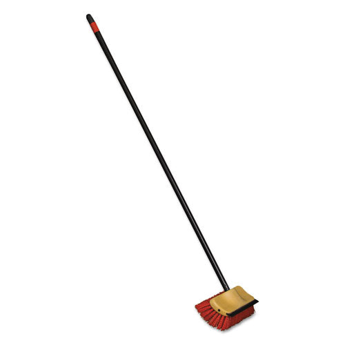 O-Cedar Commercial 6615 Bi-Level Floor Scrub Brush, Red Polypropylene Bristles, 10" Brush, 54" Black Metal Handle