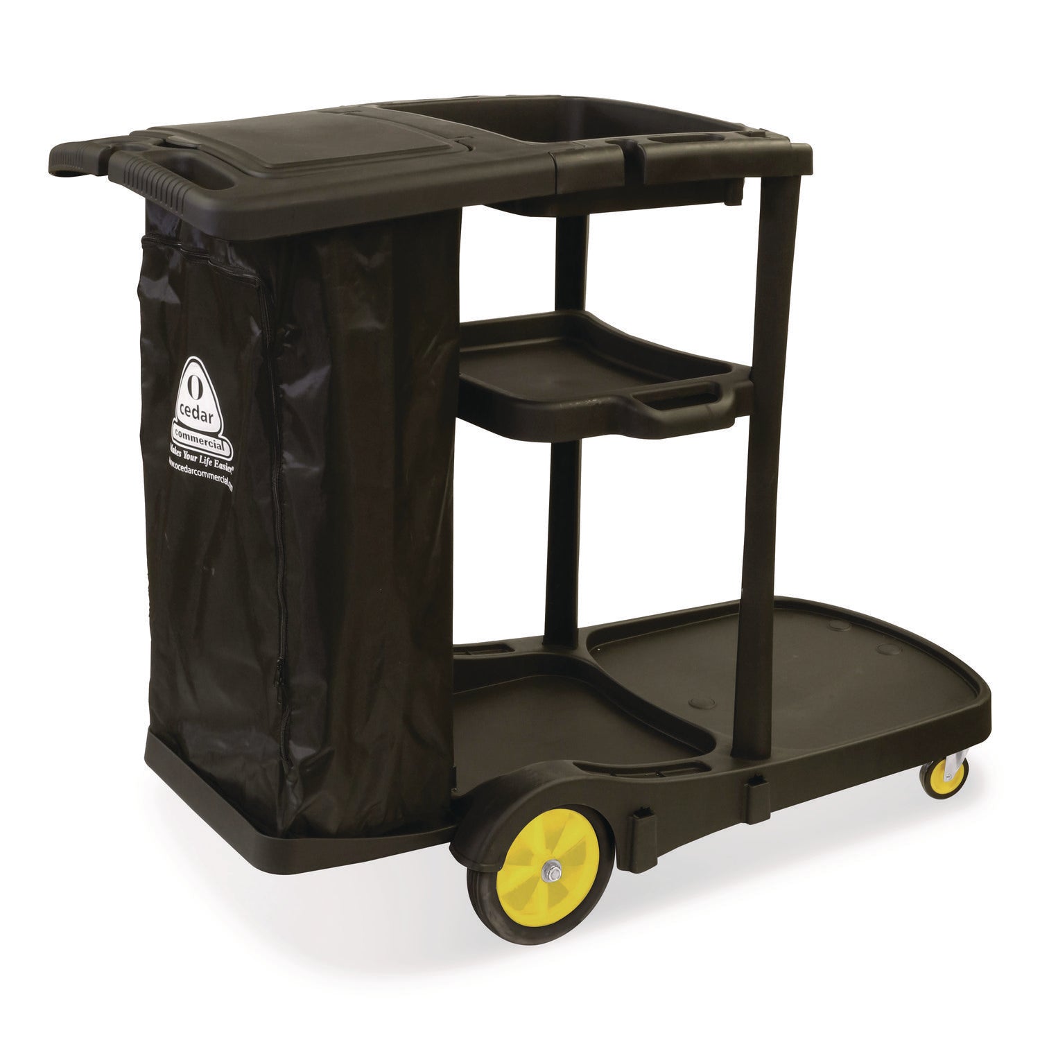 Nexstep Commercial Products 96980 Premier Janitor Cart, 2 Shelves, Plastic, 18.25 x 44.5 x 38, Black