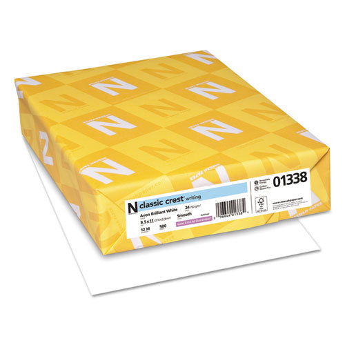 Neenah Paper 01338 CLASSIC CREST Stationery, 93 Bright, 24 lb Bond Weight, 8.5 x 11, Avon White, 500/Ream