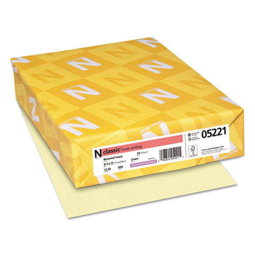 Neenah Paper 05221 CLASSIC Linen Stationery, 24 lb Bond Weight, 8.5 x 11, Baronial Ivory, 500/Ream