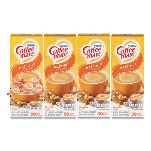Coffee Mate 11001207 Liquid Coffee Creamer, Hazelnut, 0.38 Oz Mini Cups, 50/box, 4 Boxes/carton, 200 Total/carton