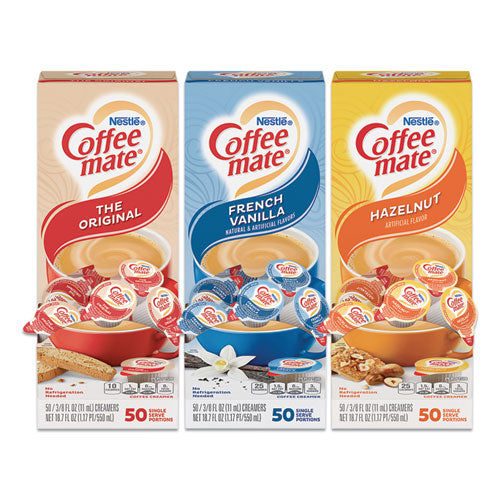 Coffee Mate 12408209 Liquid Coffee Creamer, French Vanilla/hazelnut/original, 0.38 Oz Mini Cups, 150 Cups/carton