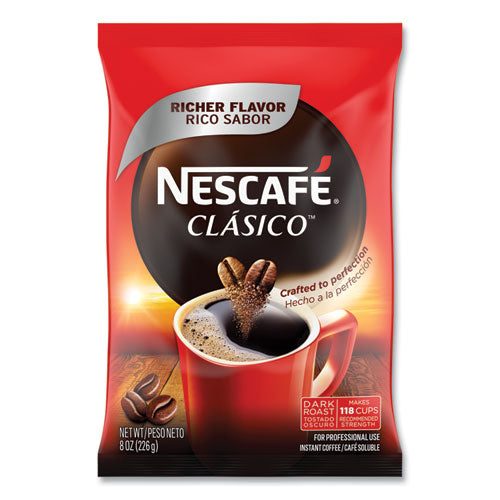 Nescafé 12524962 Clasico Dark Roast Instant Coffee, 8 oz, 12/Carton