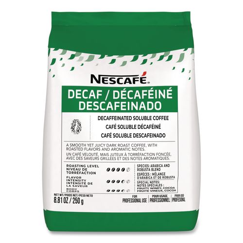Nescaf 12323897 Bulk Decaf Ground Coffee, Arabica, 8.81 oz Bag, 4/Carton