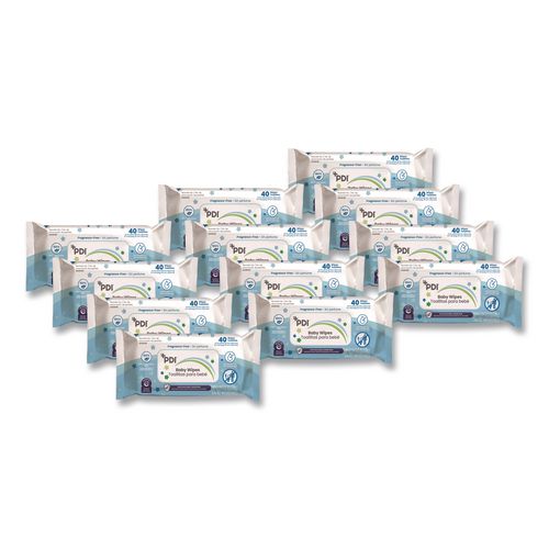 Sani Professional A62640 Baby Wipes, 1-Ply, 6.7 x 8, Fragrance-Free, White, 40/Pack, 12 Packs/Carton