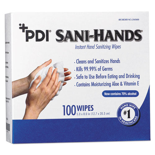 Sani Professional D43600 PDI Sani-Hands Instant Hand Sanitizing Wipes, 1-Ply, 8 x 5, White, 1,000/Carton