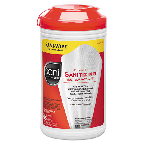 Sani Professional P56784 No-Rinse Sanitizing Multi-Surface Wipes, White, 95/container