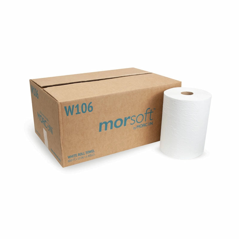 Morsoft W106 10" Hardwound Roll Towel White 1-Ply 2" Core 800' 6/CS